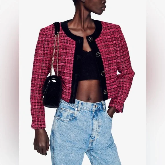 NWT Amarante Sandro Tweed & Jacket With Velvet Trim - Picture 2 of 3